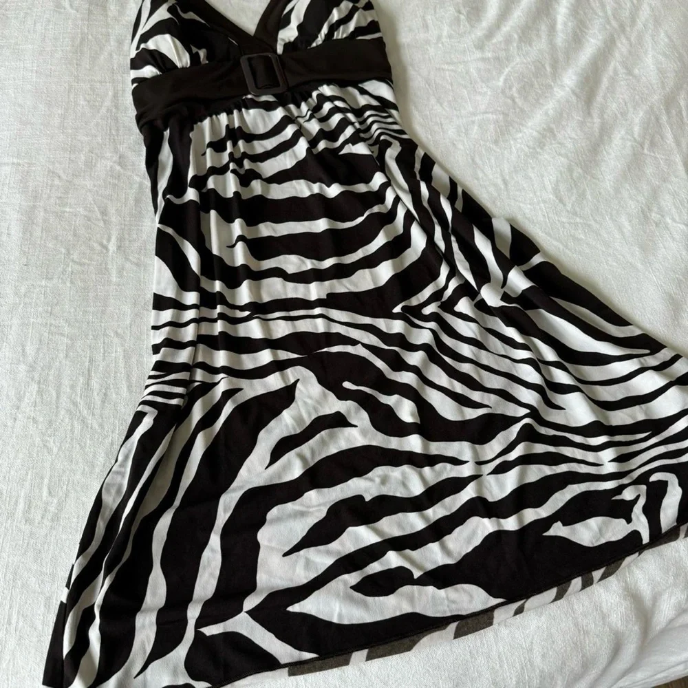 Vintage brown and white zebra halter neck mini/midi dress - Picture 7 of 7